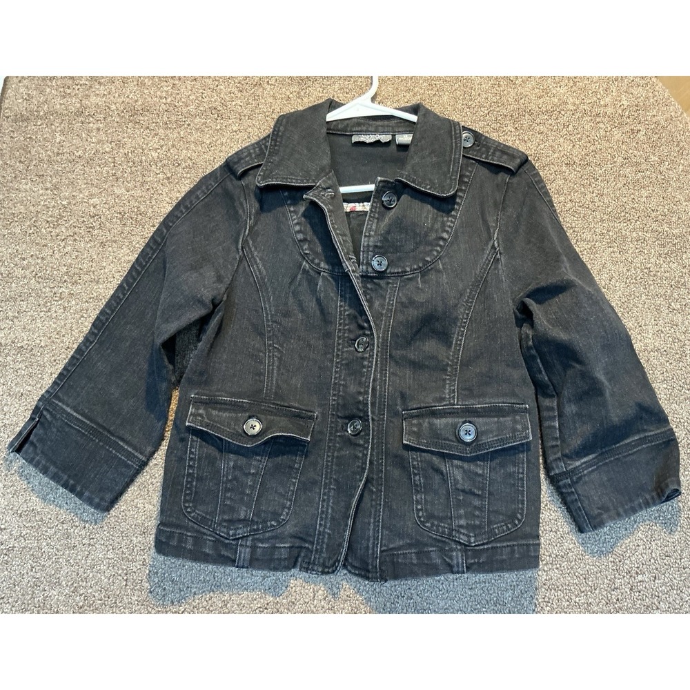 Moto Women's Black Denim Cropped Jacket XS 3/4 Length Sleeves